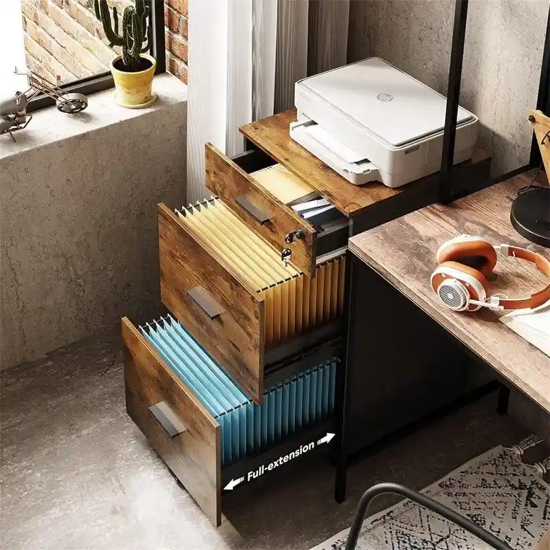 3-Drawer Rolling File Cabinet with Lock
