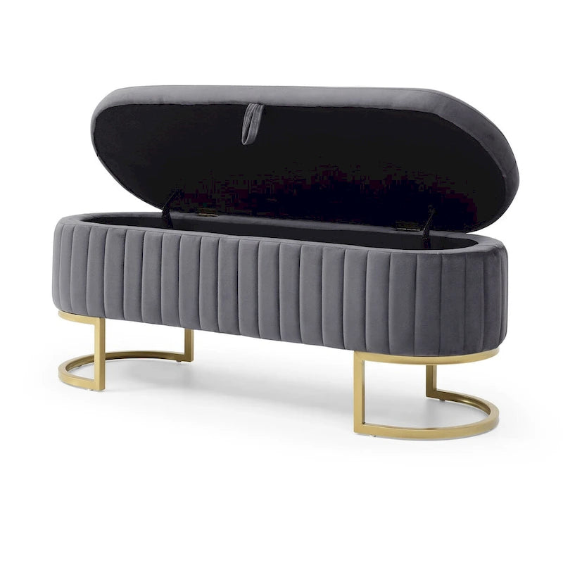 Upholstered End of Bed Bench with Storage and Golden Metal Legs