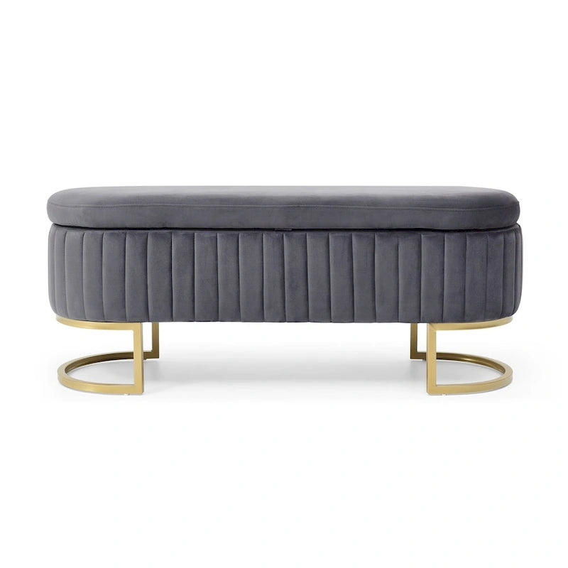 Upholstered End of Bed Bench with Storage and Golden Metal Legs