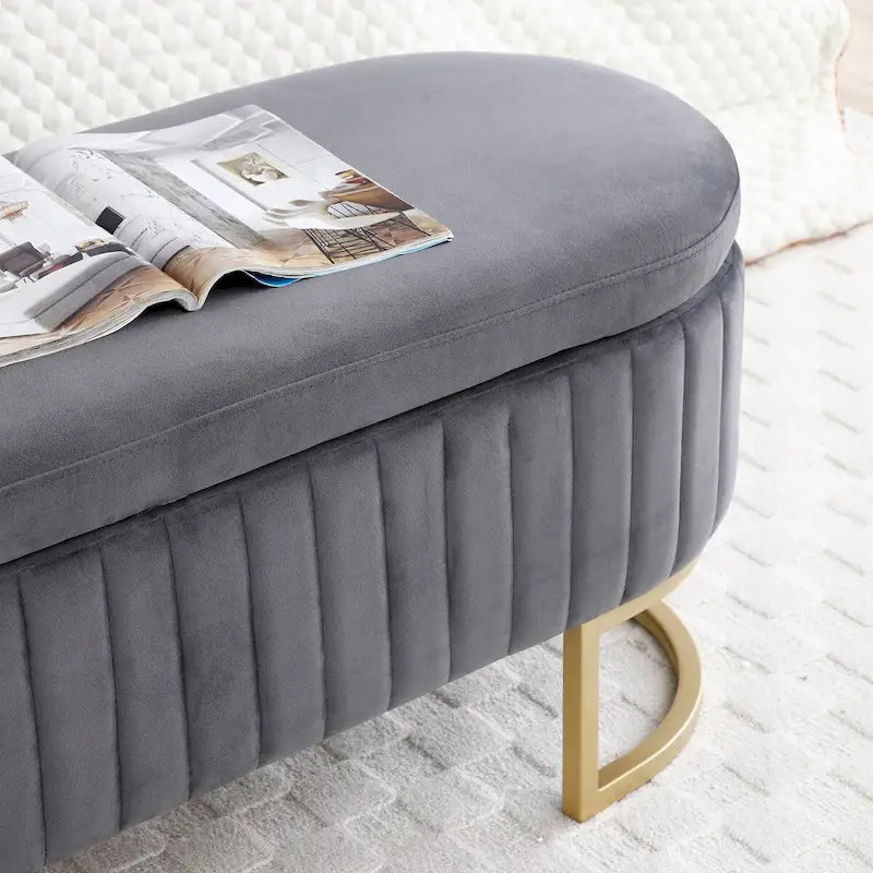 Upholstered End of Bed Bench with Storage and Golden Metal Legs