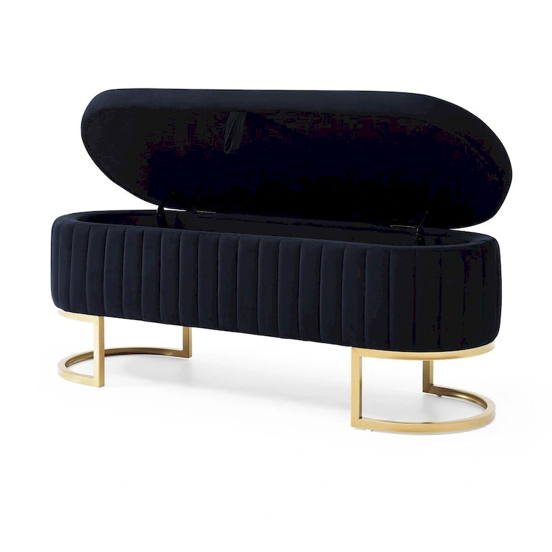 Upholstered End of Bed Bench with Storage and Golden Metal Legs