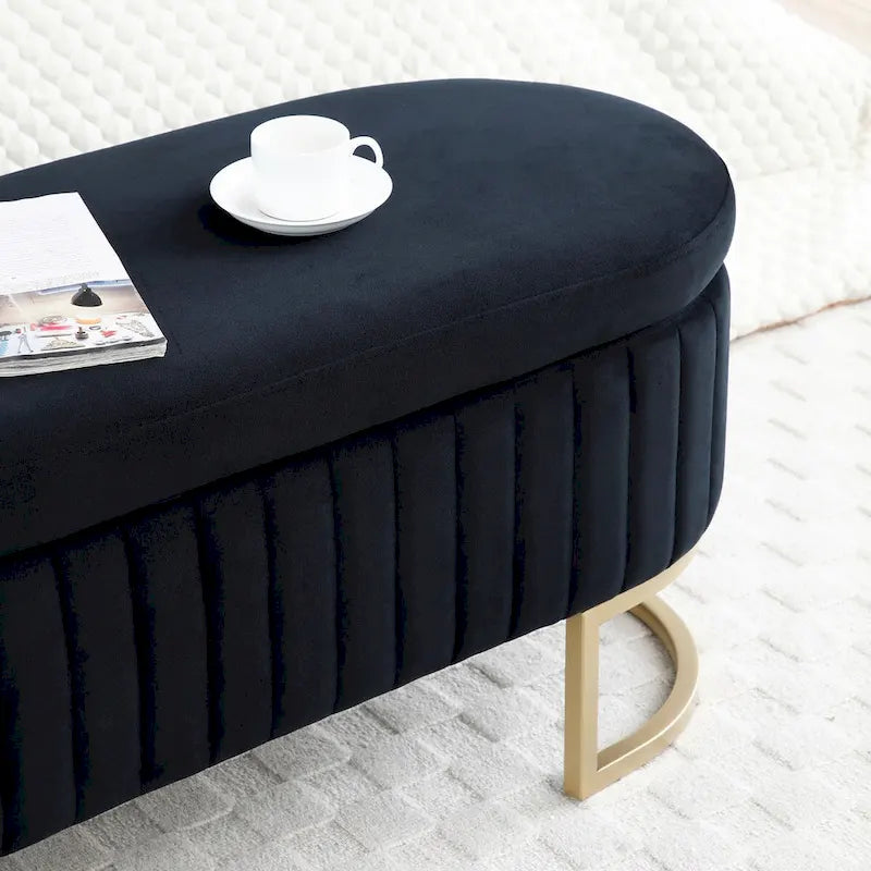 Upholstered End of Bed Bench with Storage and Golden Metal Legs