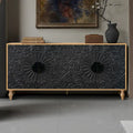 Vintage Carved Symmetrical Cabinet with Black Frame
