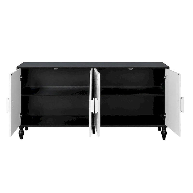 Vintage Carved Symmetrical Cabinet with Black Frame