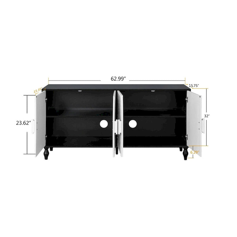 Vintage Carved Symmetrical Cabinet with Black Frame