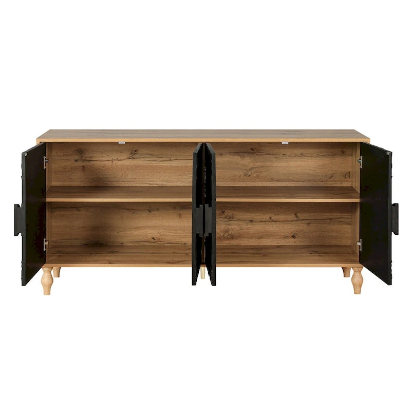 Vintage Carved Symmetrical Cabinet with Black Frame