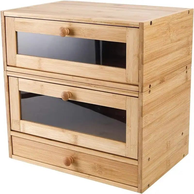 Bamboo Bread Box with 2 Stackable Tiers