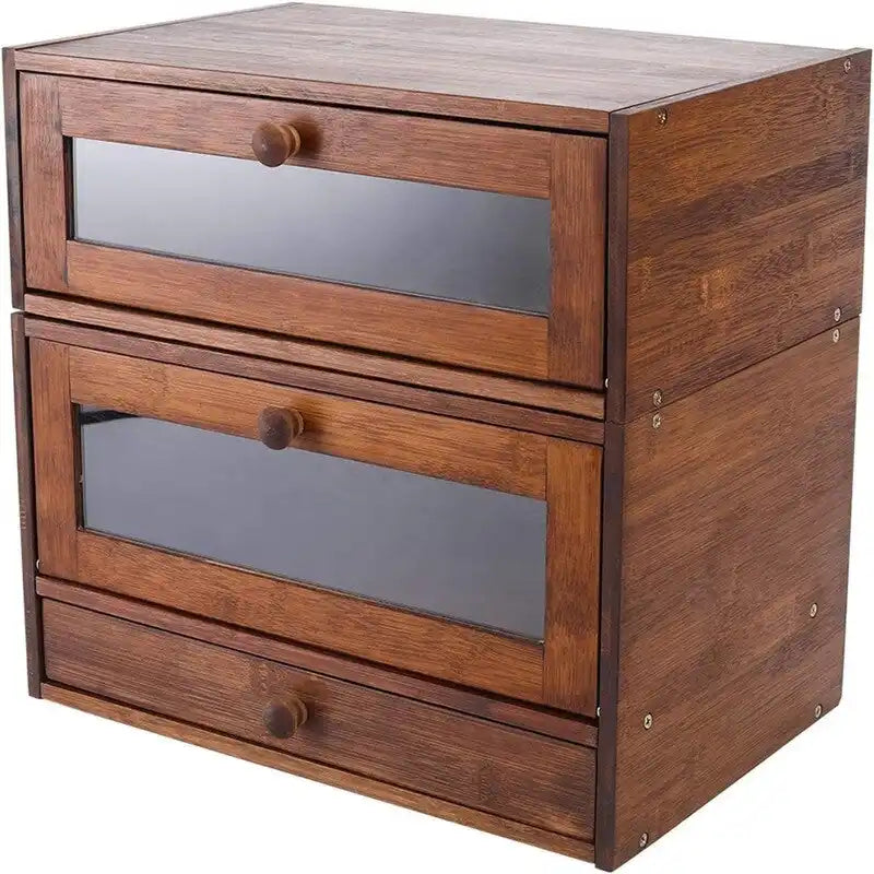 Bamboo Bread Box with 2 Stackable Tiers