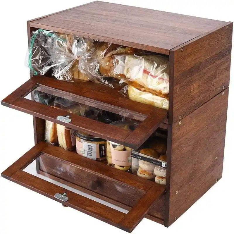 Bamboo Bread Box with 2 Stackable Tiers