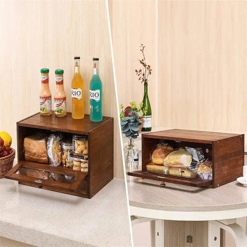 Bamboo Bread Box with 2 Stackable Tiers
