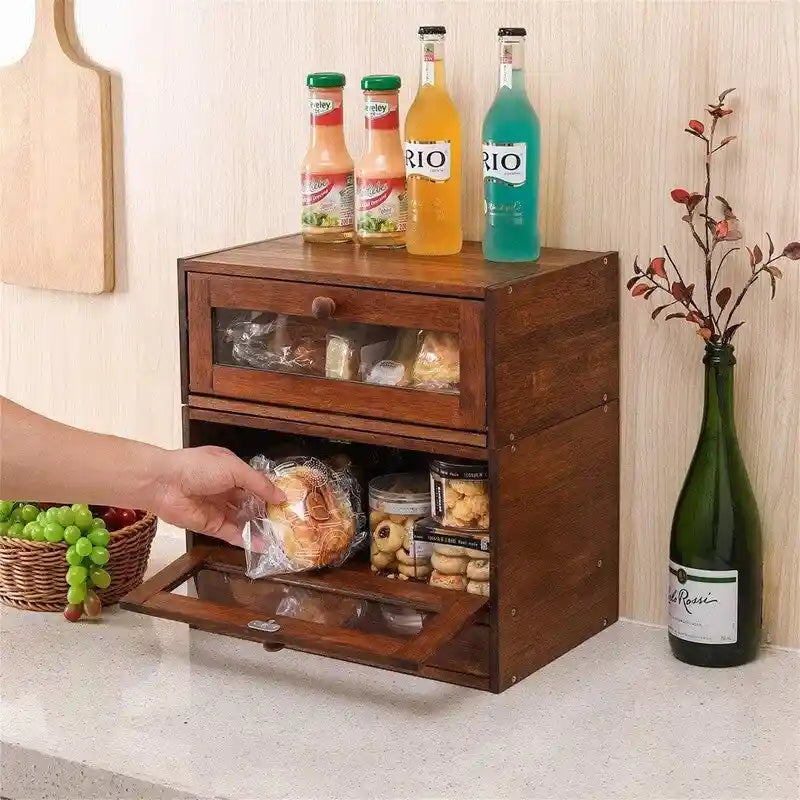 Bamboo Bread Box with 2 Stackable Tiers