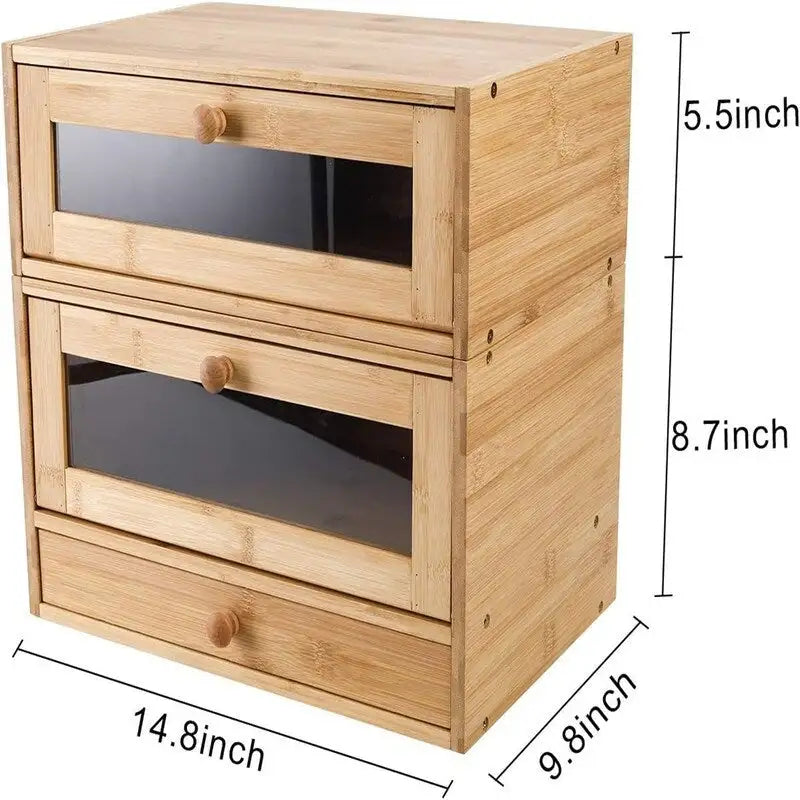 Bamboo Bread Box with 2 Stackable Tiers