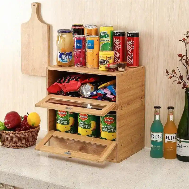 Bamboo Bread Box with 2 Stackable Tiers