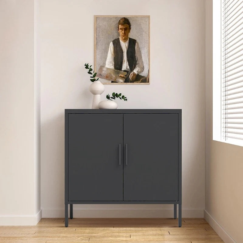 Metal Storage Cabinet with 2 Doors and 2 Adjustable Shelves