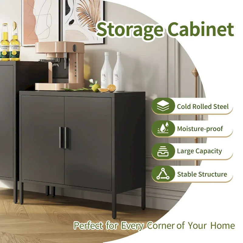 Metal Storage Cabinet with 2 Doors and 2 Adjustable Shelves