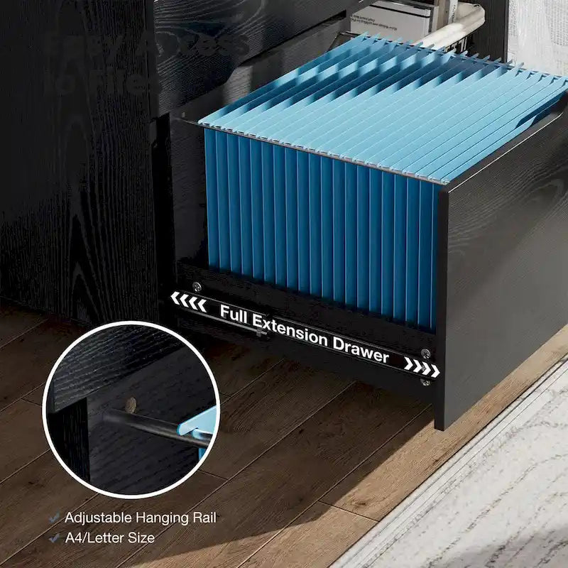 3 Drawer Mobile Filing Cabinet with Open Storage Shelves
