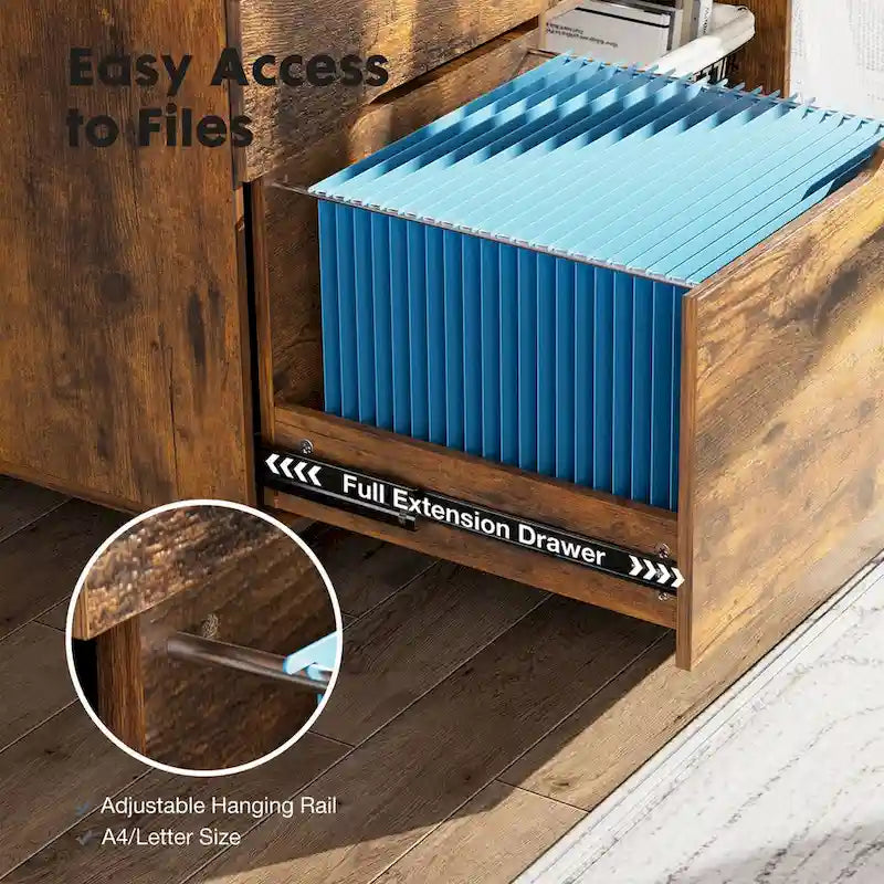 3 Drawer Mobile Filing Cabinet with Open Storage Shelves