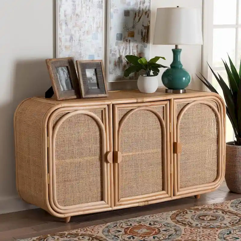 Bohemian Natural Rattan 3-Door Storage Cabinet