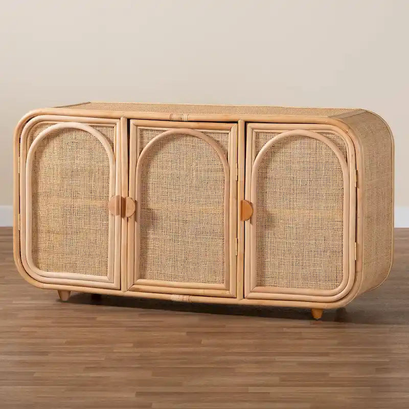 Bohemian Natural Rattan 3-Door Storage Cabinet