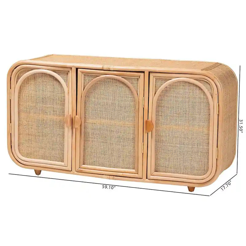 Bohemian Natural Rattan 3-Door Storage Cabinet