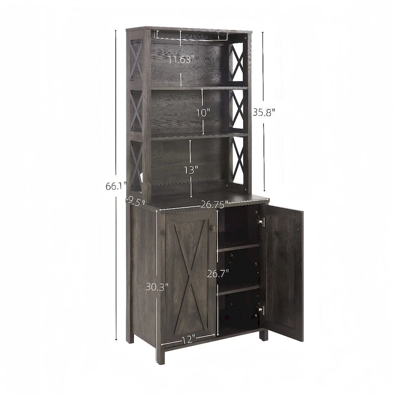 Coffee Bar Cabinet with Microwave Stand & Metal Frame