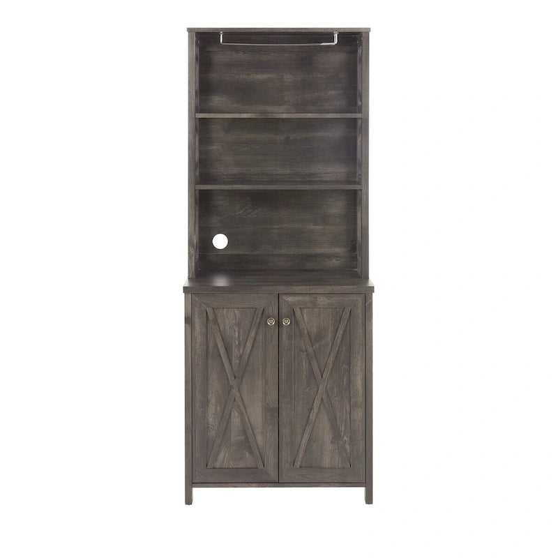 Coffee Bar Cabinet with Microwave Stand & Metal Frame