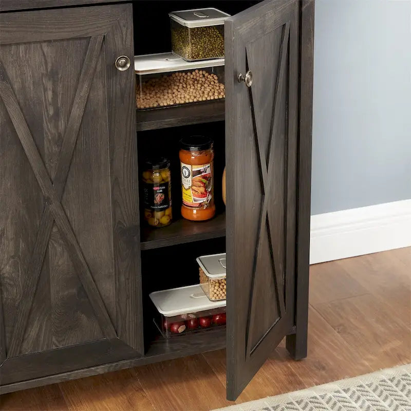 Coffee Bar Cabinet with Microwave Stand & Metal Frame