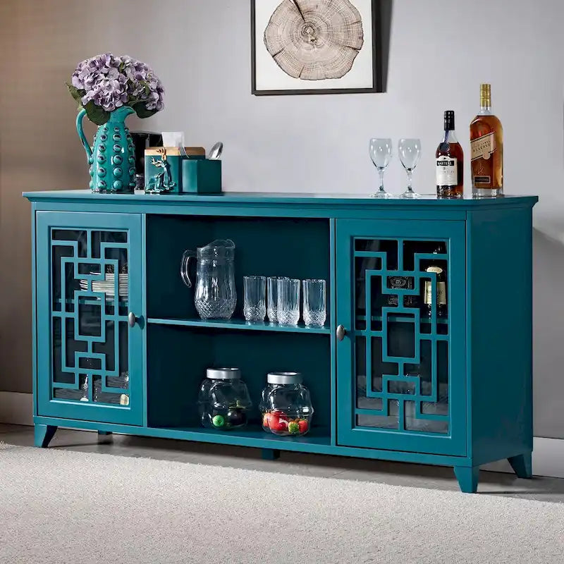 Vintage Style Wooden Sideboard, Teal Blue