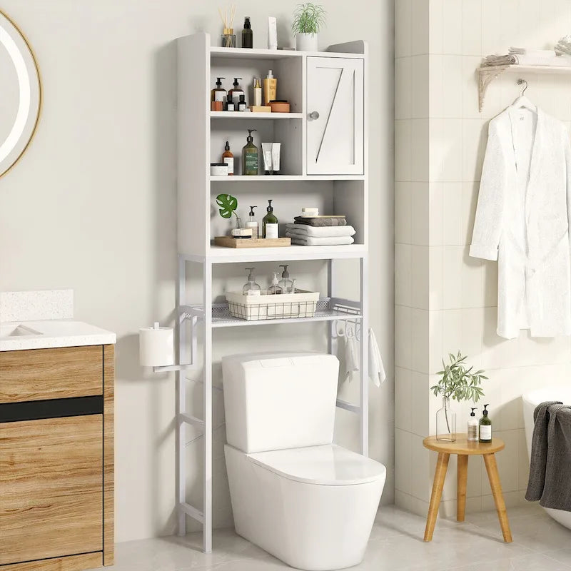 Étagère de rangement au-dessus des toilettes, organisateur peu encombrant à 4 niveaux, organisateur de salle de bain au-dessus des toilettes