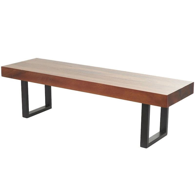 Wood Home Bench with Black Metal Legs - Brown