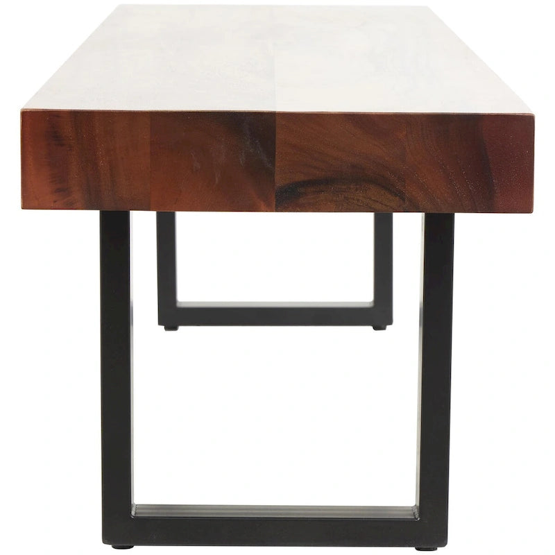 Wood Home Bench with Black Metal Legs - Brown