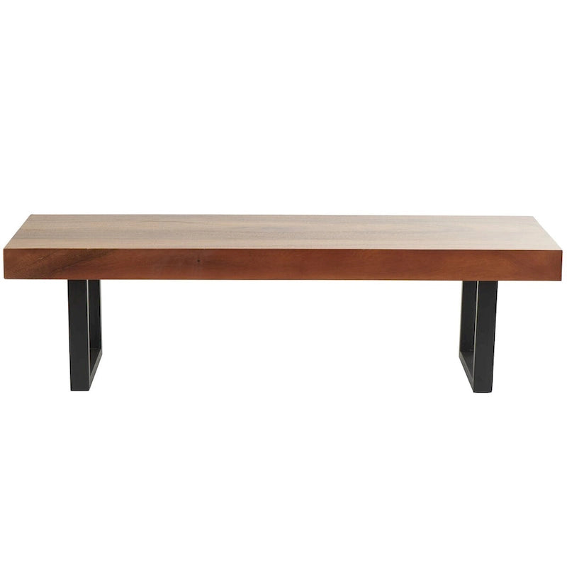 Wood Home Bench with Black Metal Legs - Brown