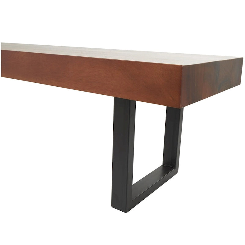 Wood Home Bench with Black Metal Legs - Brown