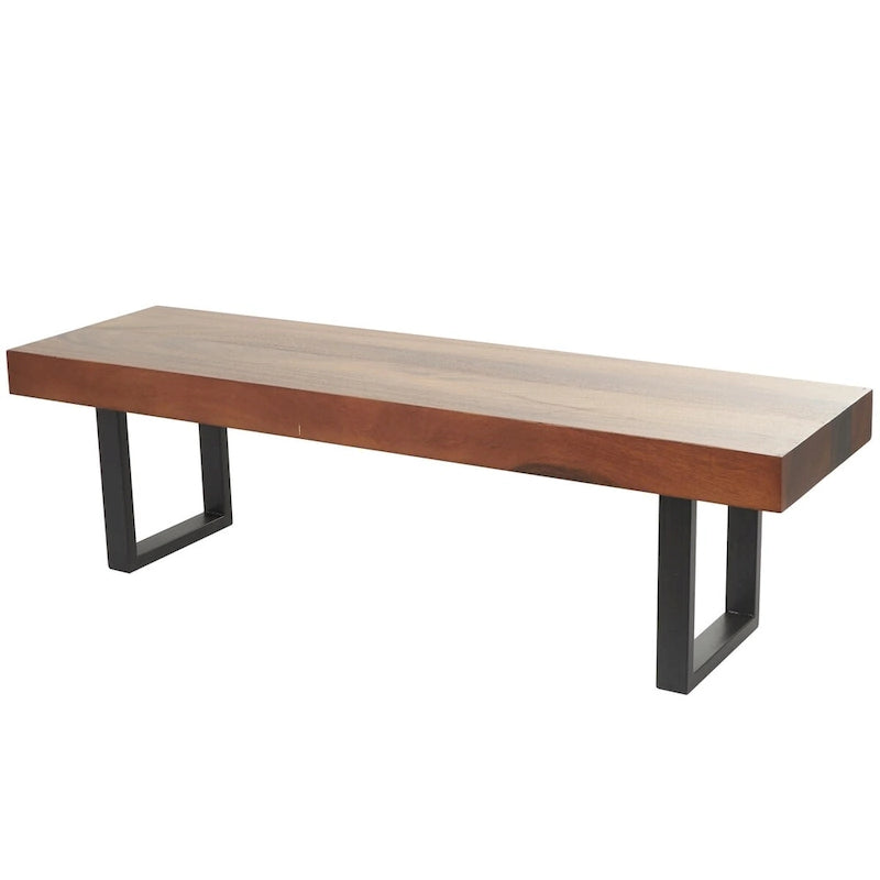 Wood Home Bench with Black Metal Legs - Brown