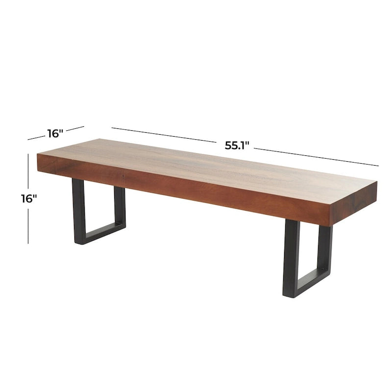 Wood Home Bench with Black Metal Legs - Brown